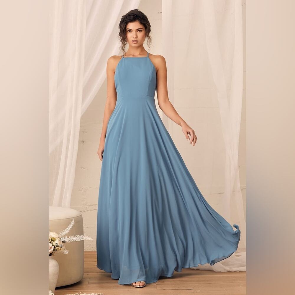 LULUS Mythical Kind of Love Dusty Blue Maxi Dress Size XS NWT - Picture 1 of 9